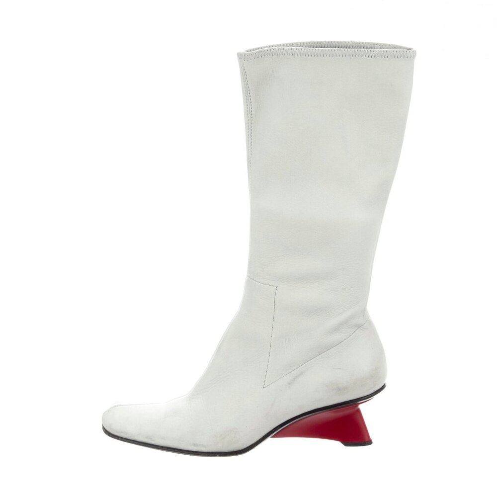 Vintage Prada F/W 1998 light grey leather boots